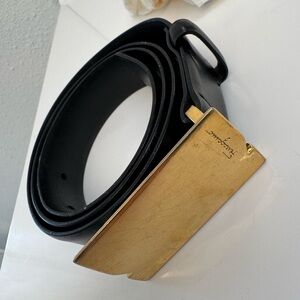 Salvatore Ferragamo Black Belt with Gold Buckle